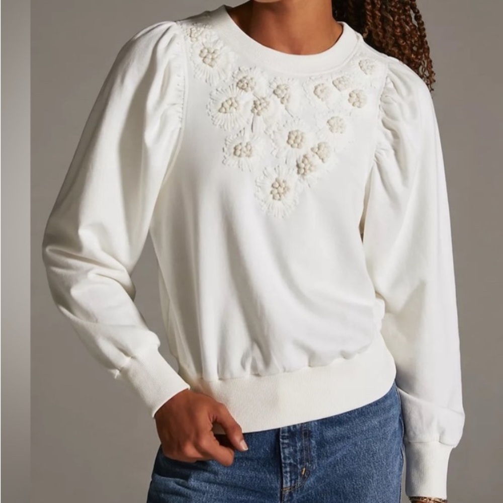 Anthropologie Embroidered Floral Sweatshirt size Small S